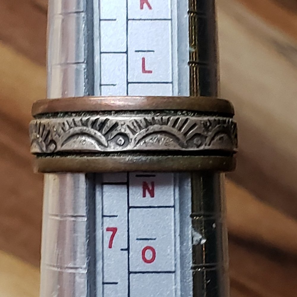 Handmade Copper & 925 Sterling Silver Sun Stamped Ring from New Mexico Size 6